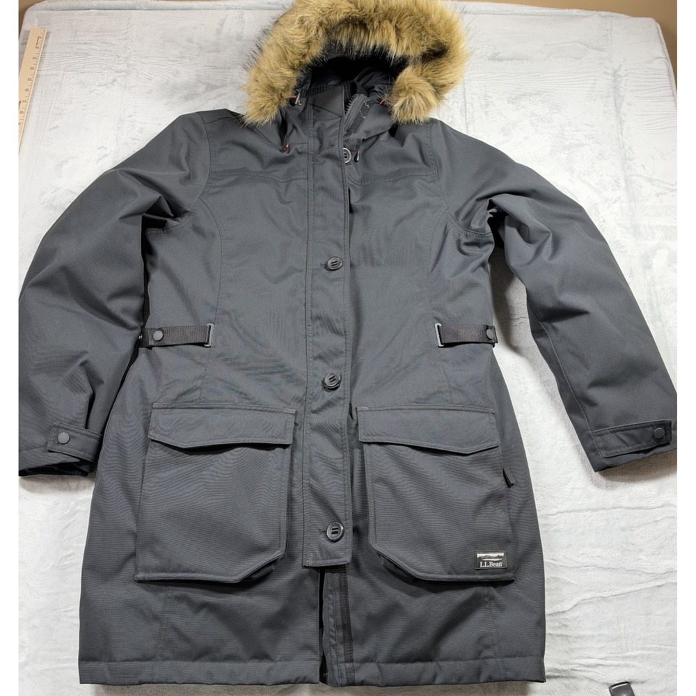 L.L.Bean Maine Mountain Parka Women's L Down Fur Hood Black 502428